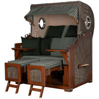 STRANDKORB Komplettset: Ammersee Mahagoni Bullauge - PE grau - Modell 504 - Grau/Grün, Holz/Kunststoff (125/165/80cm) - bene living