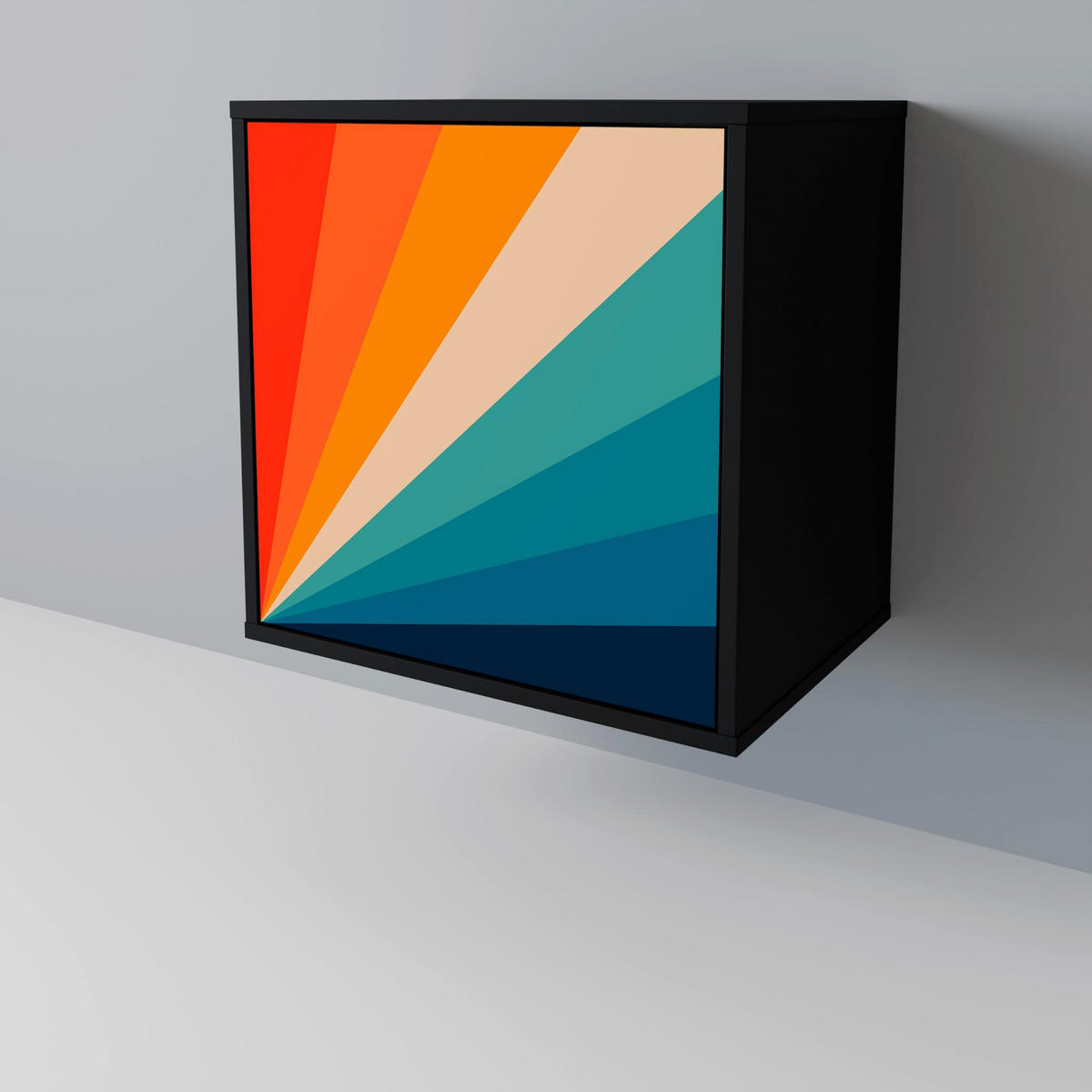 SIDEBOARD PRISM CONCUSSION, Schwarz, 57,5x42x75,5 cm, Goldfarbene Metallfüße - Goldfarben/Multicolor, Holzwerkstoff/Metall (57.5/75.5/42cm) - SpaceRebels