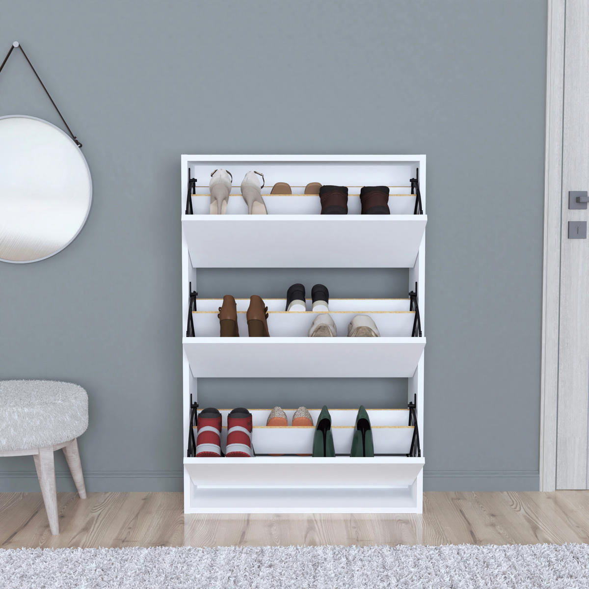 SCHUHKIPPER Aurskog - Weiß, Holzwerkstoff (73.5/110/24cm) - [en.casa]