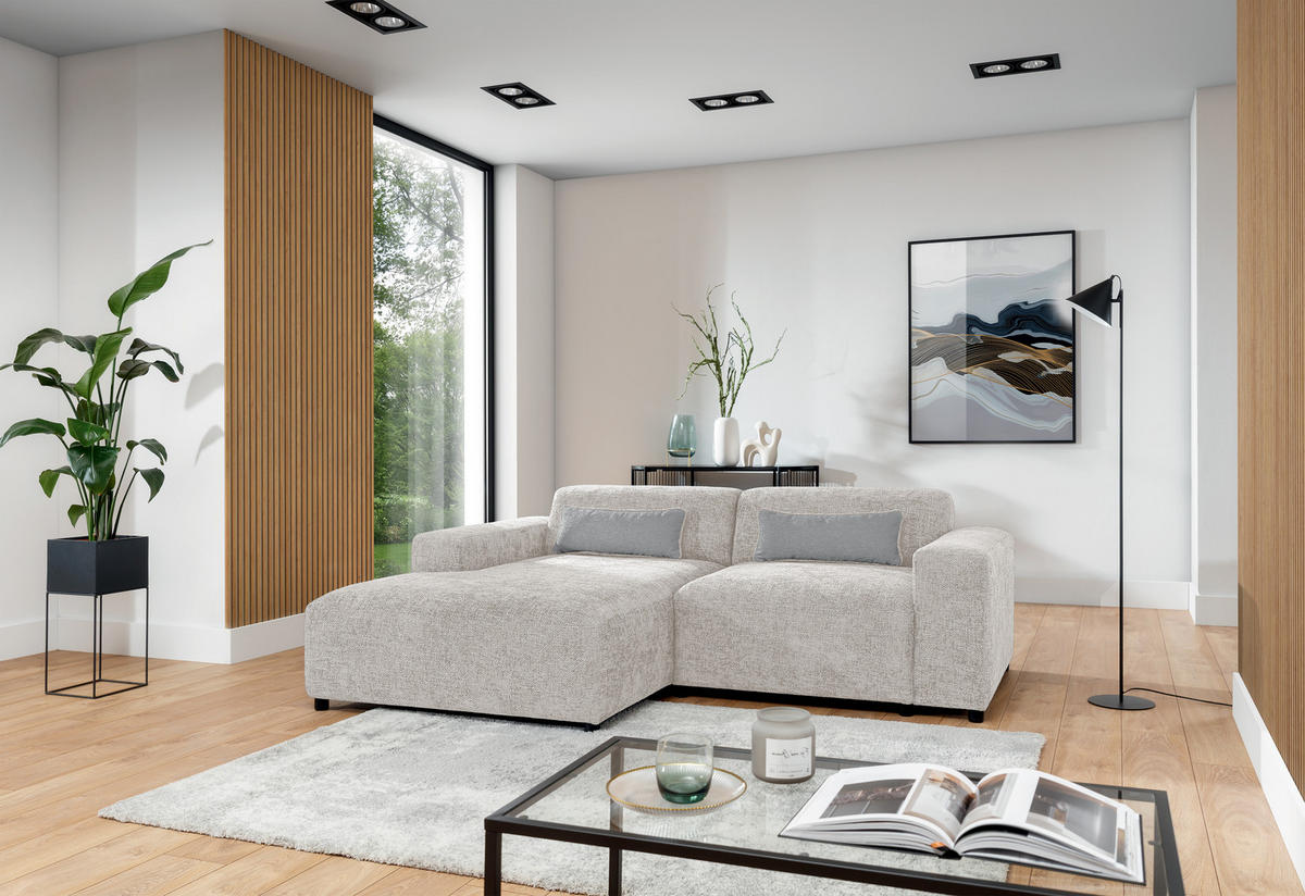 ECKSOFA L Form Jughlio Beige 240/165/75 cm Links mit Schlaffunktion - Beige/Schwarz, Kunststoff/Textil (165/240cm) - AX Living