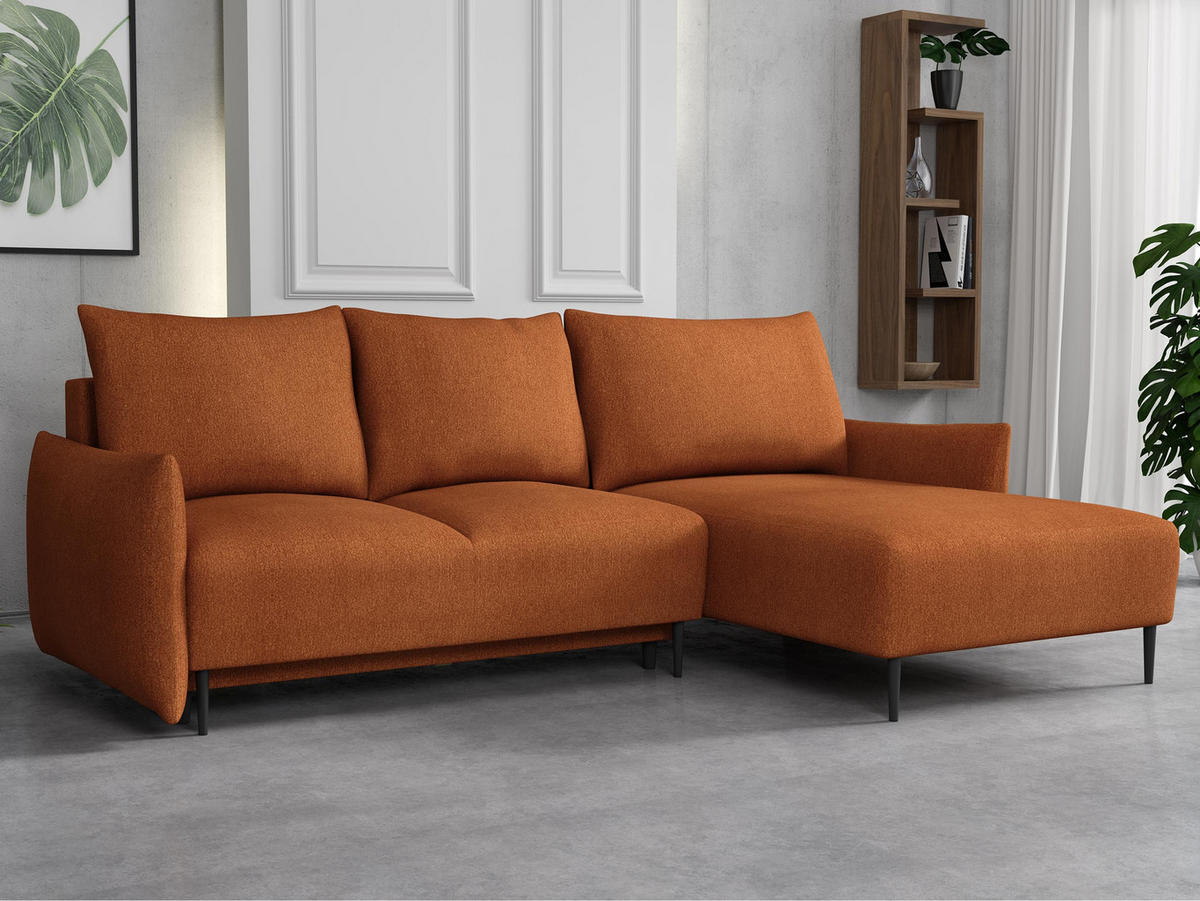 ECKSOFA Santi L - Schwarz/Orange, Holz/Textil (240/160cm) - MIRJAN24
