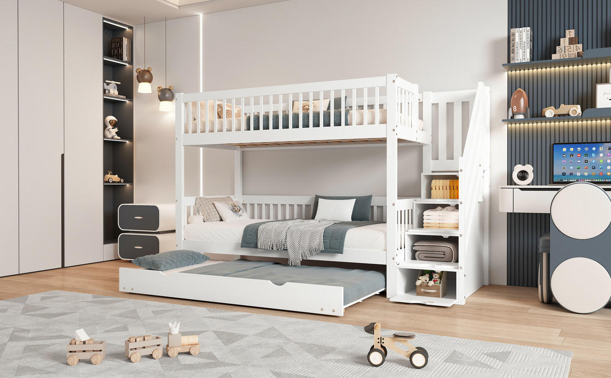 ETAGENBETT 90/90x200 cm Rollbett weiß - Weiß, Holz (90/200cm) - LEBENLANG