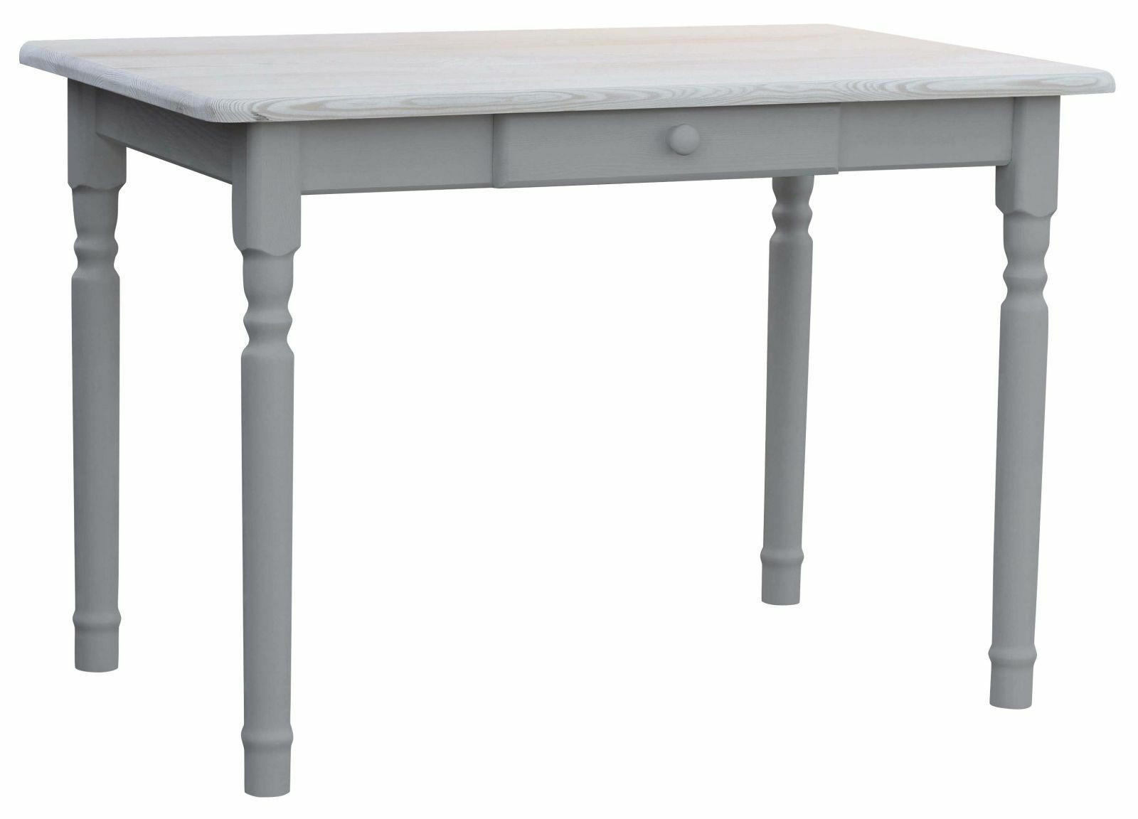 KOMA Esstisch KM417246 aus massivem Kiefernholz mit Schublade, 60 × 50 cm, Grau / Unbehandelt - Grau, Holz (50/75/60cm) - Koma