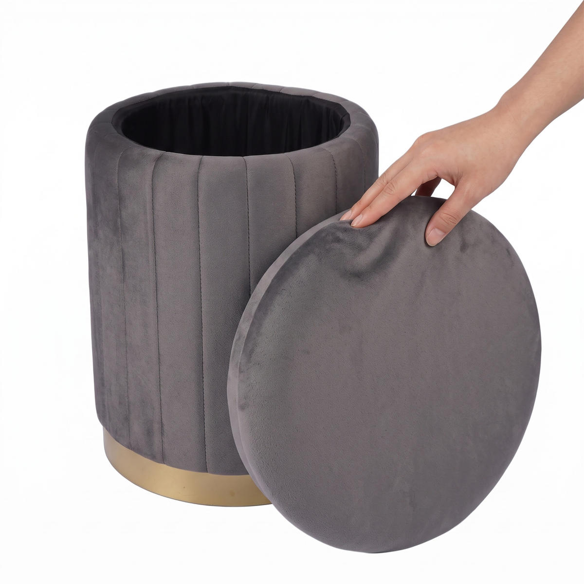 HOCKER Dunkelgrau Samt mit Stauraum 42x32 cm - Anthrazit, Holzwerkstoff/Textil (32/42/32cm) - Relaxdays