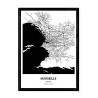 POSTER Karte Von Marselle - Frankreich A3 Schwarzer Rahmen - Schwarz, Papier (29.7/5/42cm) - Nacnic