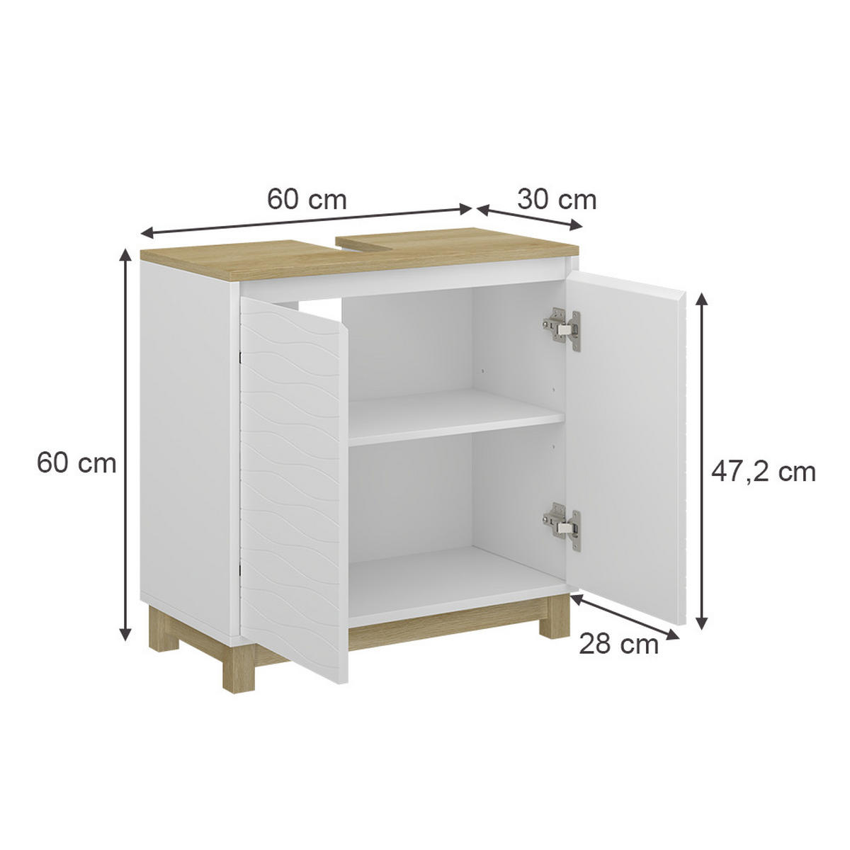 WASCHBECKENUNTERSCHRANK Livia Weiß 60 x 60 cm mit 2 Türen - Weiß/Sonoma Eiche, Holzwerkstoff (60/60/30cm) - Vicco