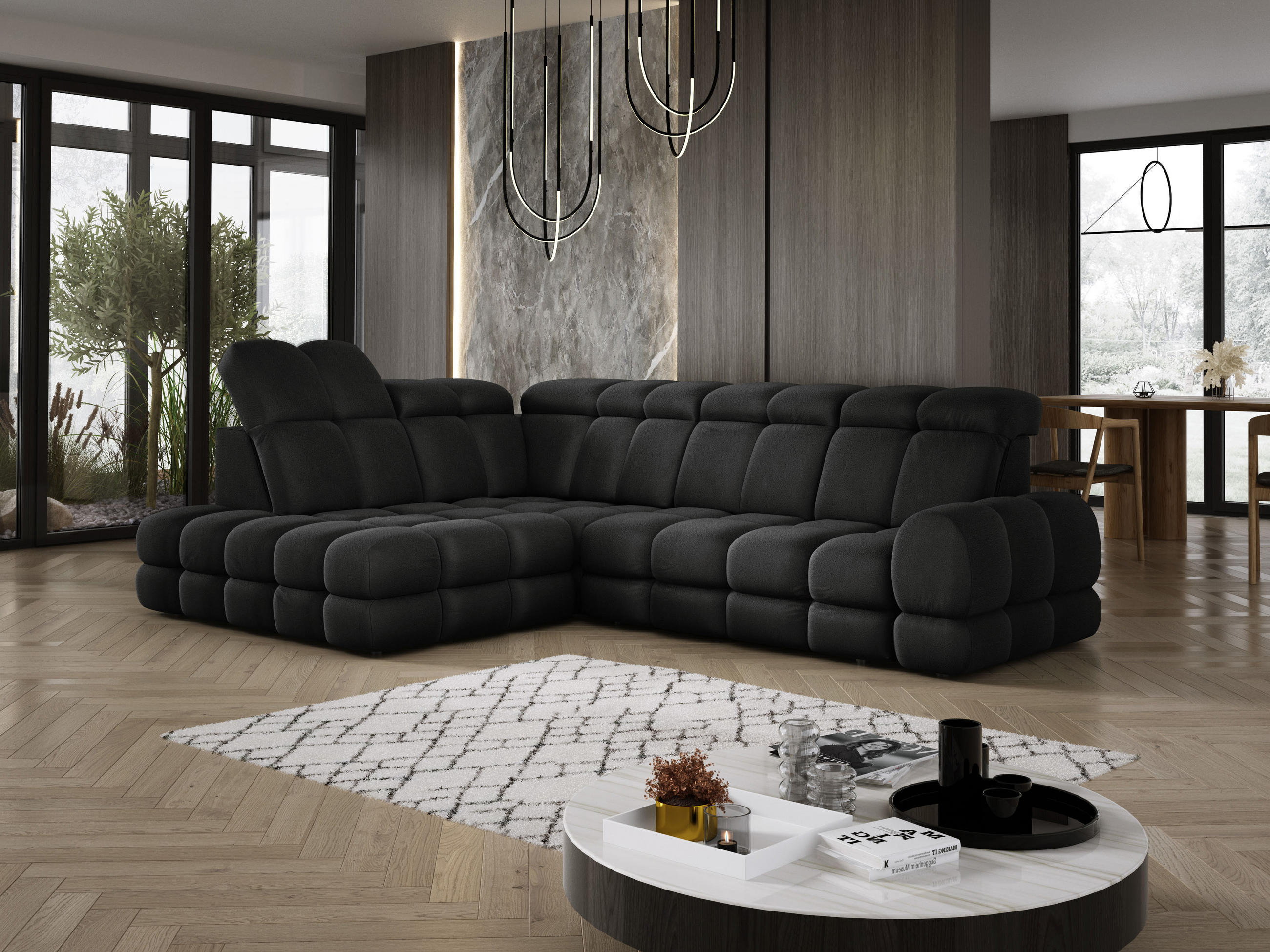 ECKSOFA TOLLO Solar-stoff L-form 302x217x105 cm anthrazit - Schwarz, Holz/Textil (302/217cm) - DomoHome