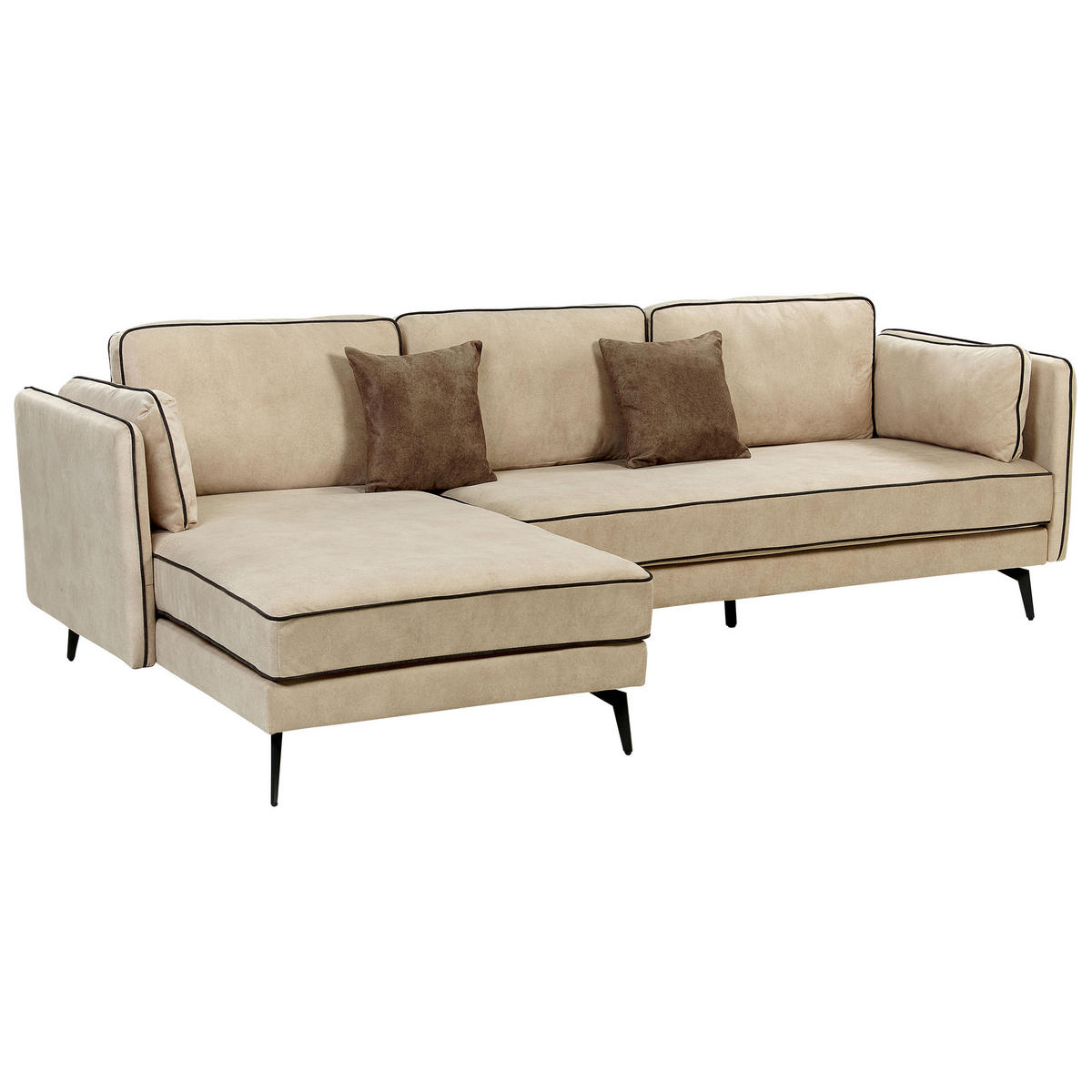 3-SITZER-ECKSOFA Samtstoff Beige Altan - Beige, Textil (268/157cm) - Beliani