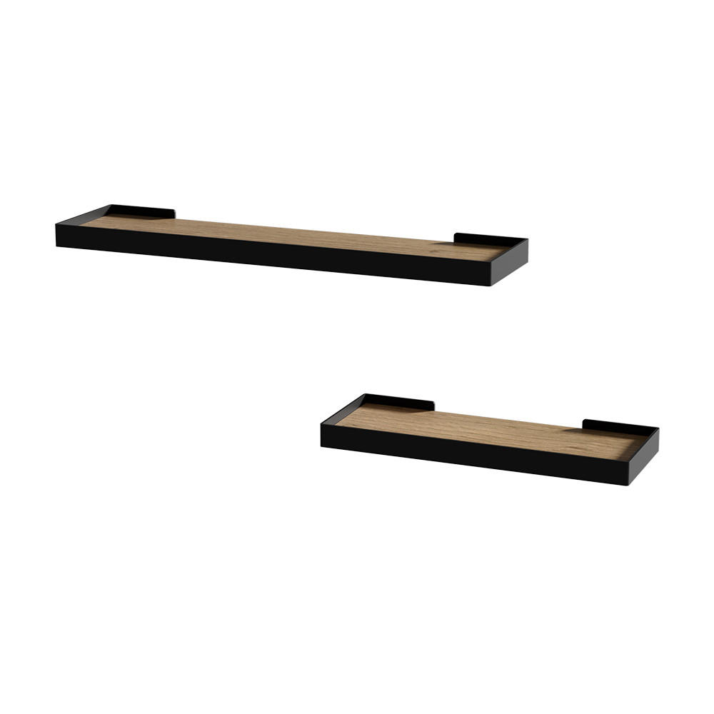 WANDREGAL Erni Schwarz/Eiche 60 x 3 cm 2er-Set - Eichefarben/Schwarz, Holzwerkstoff (60/3/15cm) - Vicco