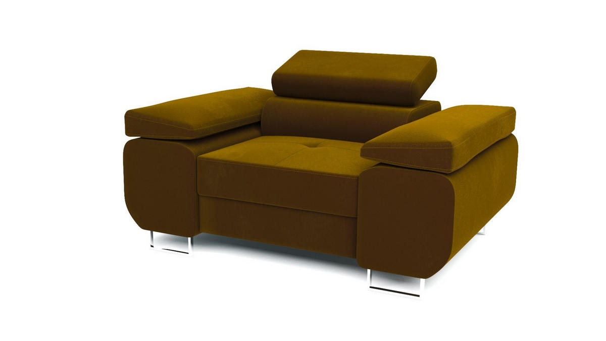 SESSEL WILD mit verstellbare Kopfstütze Velours Gold - Chromfarben/Goldfarben, Holz/Textil (138/100/101cm) - Muffo