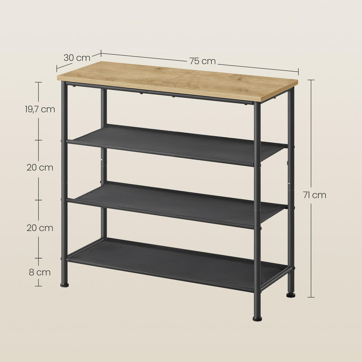 SCHUHSCHRANK Schwarz 75x30 cm artisan LBS035B88V1 Verstellbare Füße - Schwarz, Metall (75/13.5/30cm)