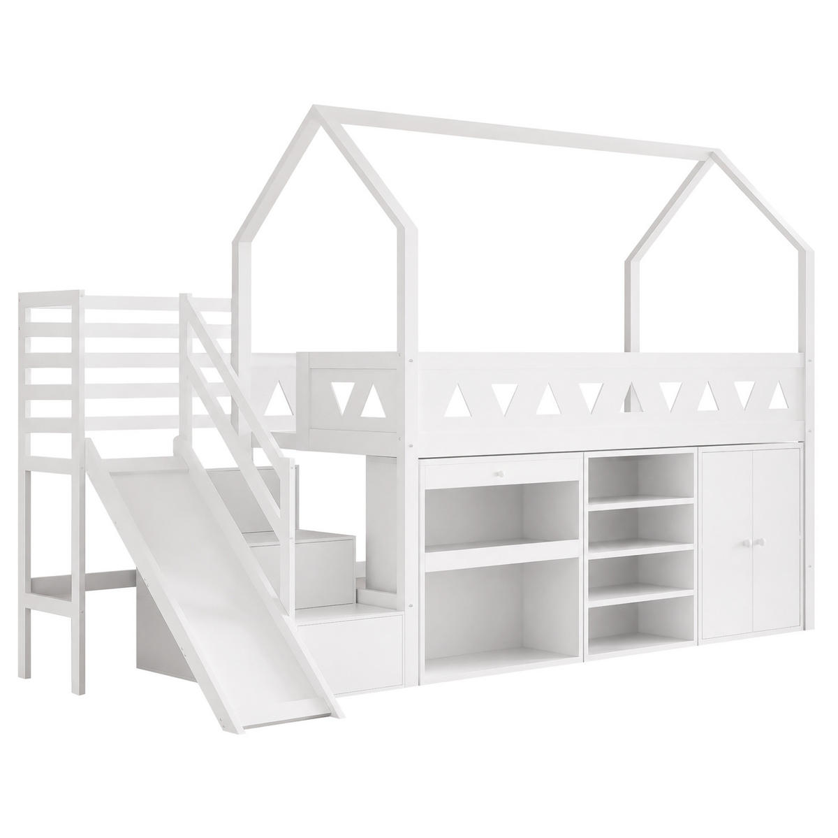 KINDERBETT 90/200 cm mit Rutsche, Treppe, Schubladen und Stauraum ohne Matratze - Weiß, Holz (90/200cm) - MIVRAY