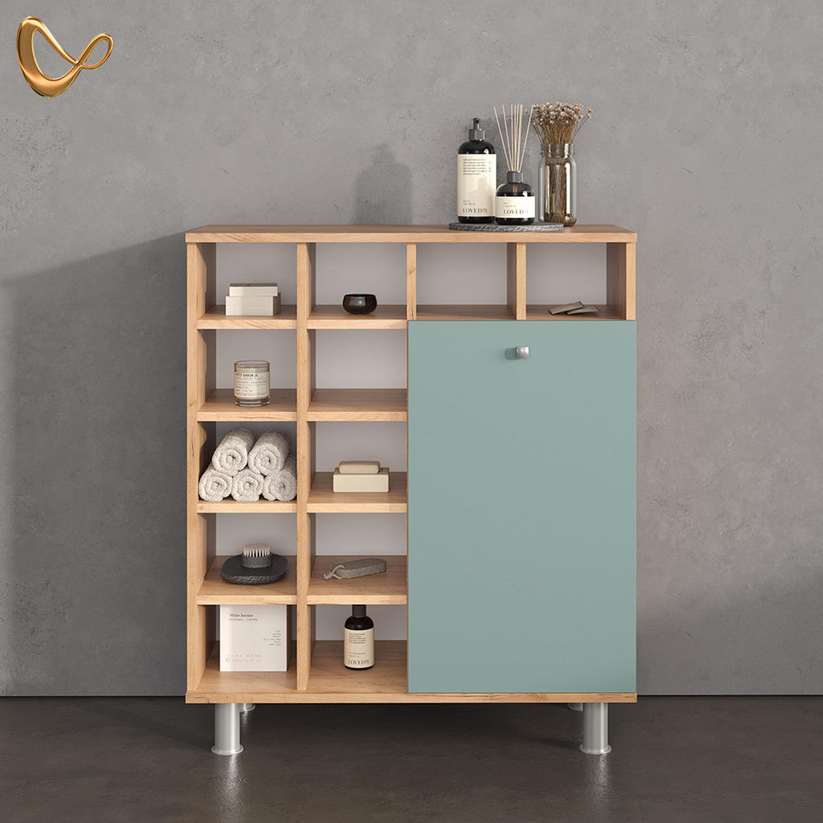 BADSCHRANK Fucino Grün 78.4 x 91.6 cm - Grün, Holzwerkstoff (78.4/91.6/34cm) - Livinity®
