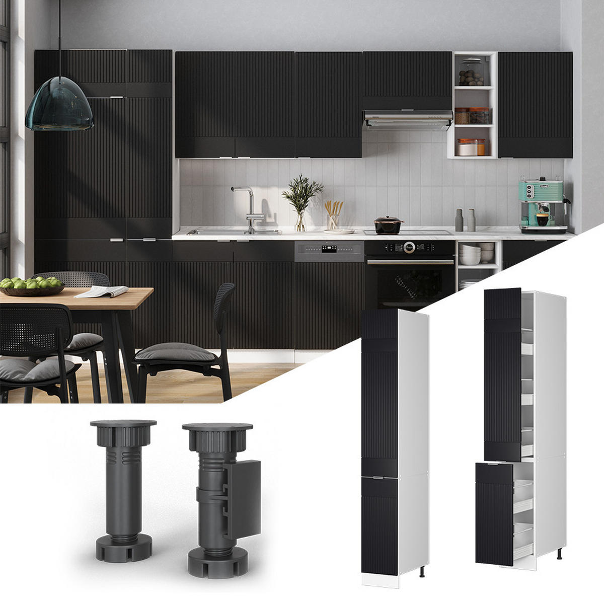 APOTHEKERSCHRANK Fame-Line, Schwarz gestreift, 30 cm - Schwarz/Weiß, Holzwerkstoff (30/206.8/58cm) - Vicco