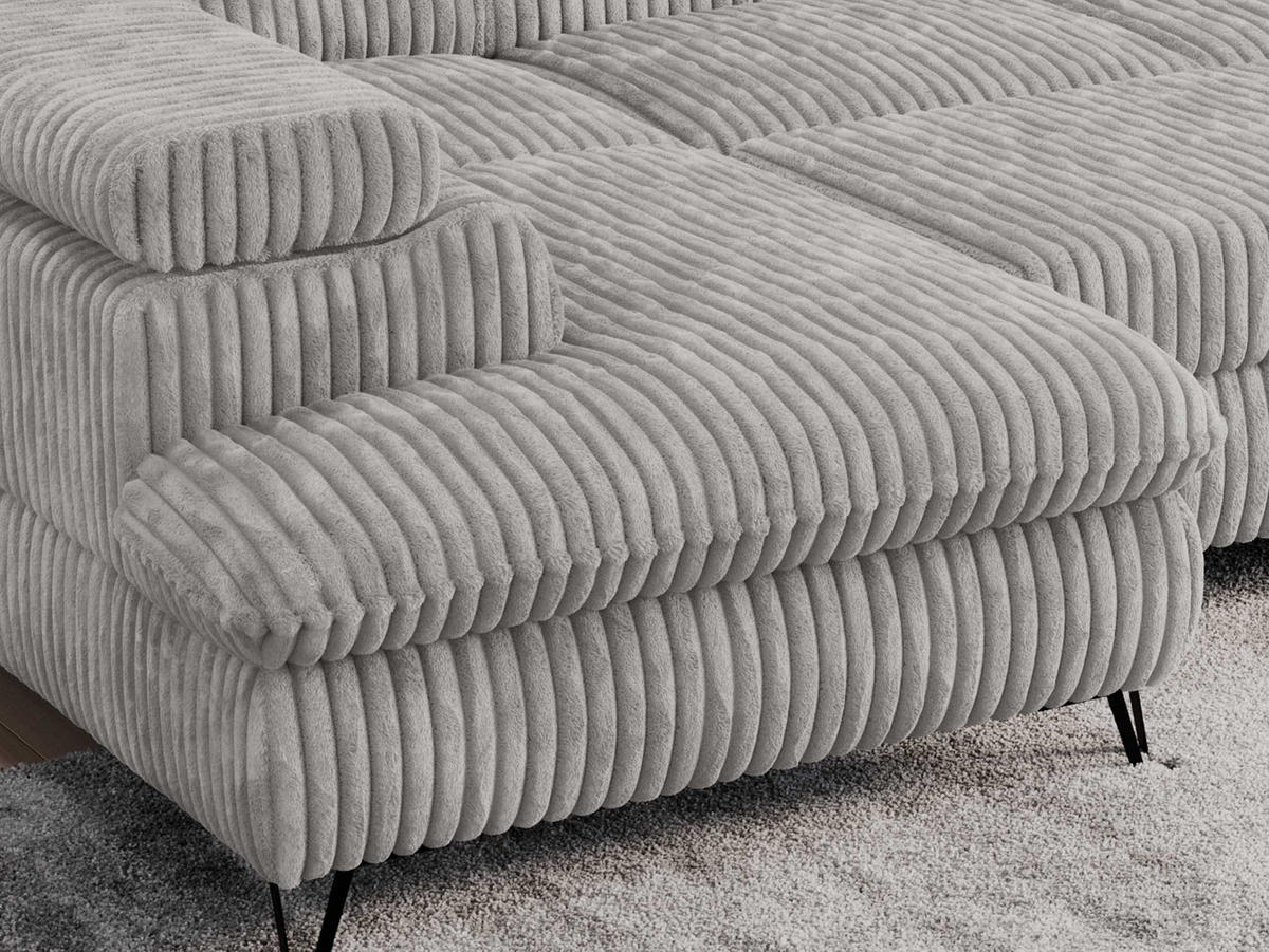 WOHNLANDSCHAFT PEDRO U Cord Grau - Schwarz/Grau, Textil/Metall (346/76/208cm) - MKS