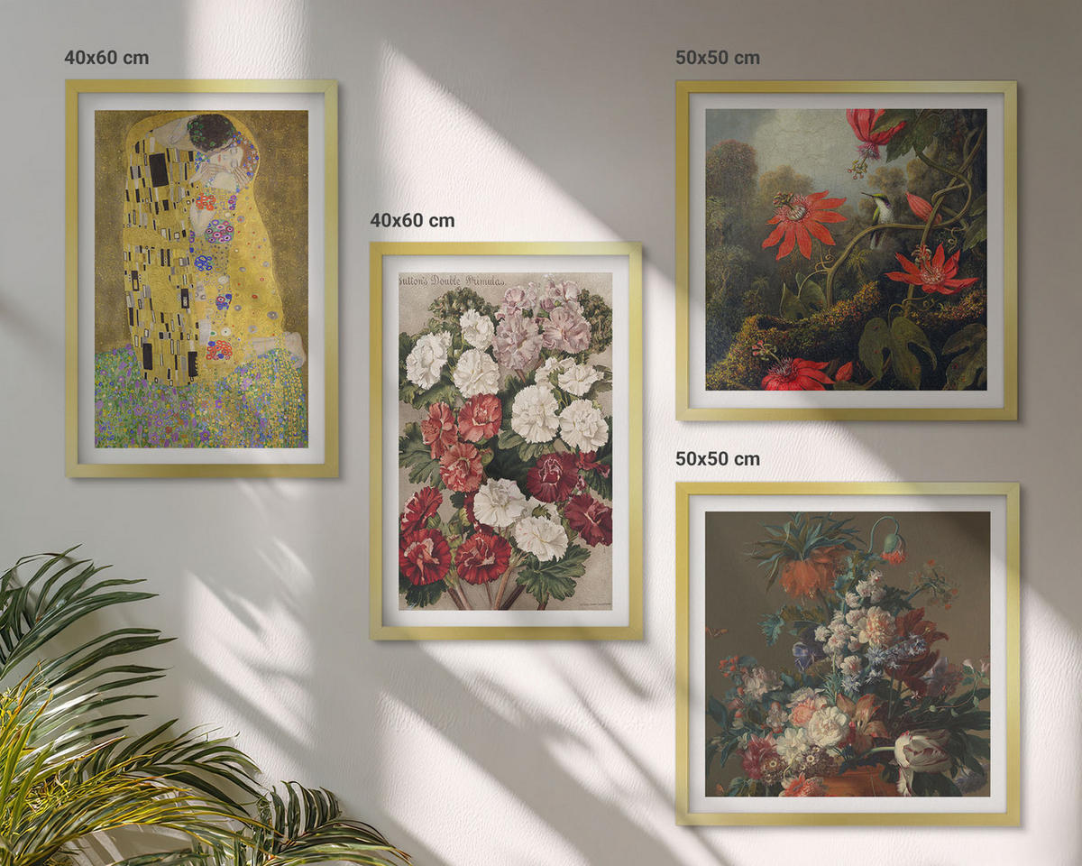 BILDER SET 4er Set - 50x50 cm & 40x60 cm Goldrahmen - Blumen des Baumes (Gemälde von Klimt) - Goldfarben, Kunststoff (50/50cm) - TULUP