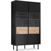 VITRINE LOFTY TV/Außenseiteneinlage, schwarz / Eiche natur - Eichefarben/Schwarz, Holzwerkstoff (102/174/41cm) - KONSIMO®