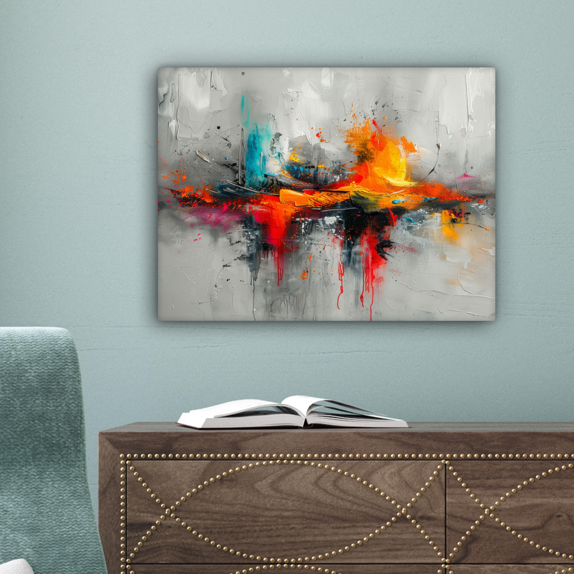KunstLoft Leinwandbild 'Tanz Der Baumkronen' – Handgemalt, 120x75 Cm, Waldmotiv In Orange & Blau, Sofort Aufzuhängen