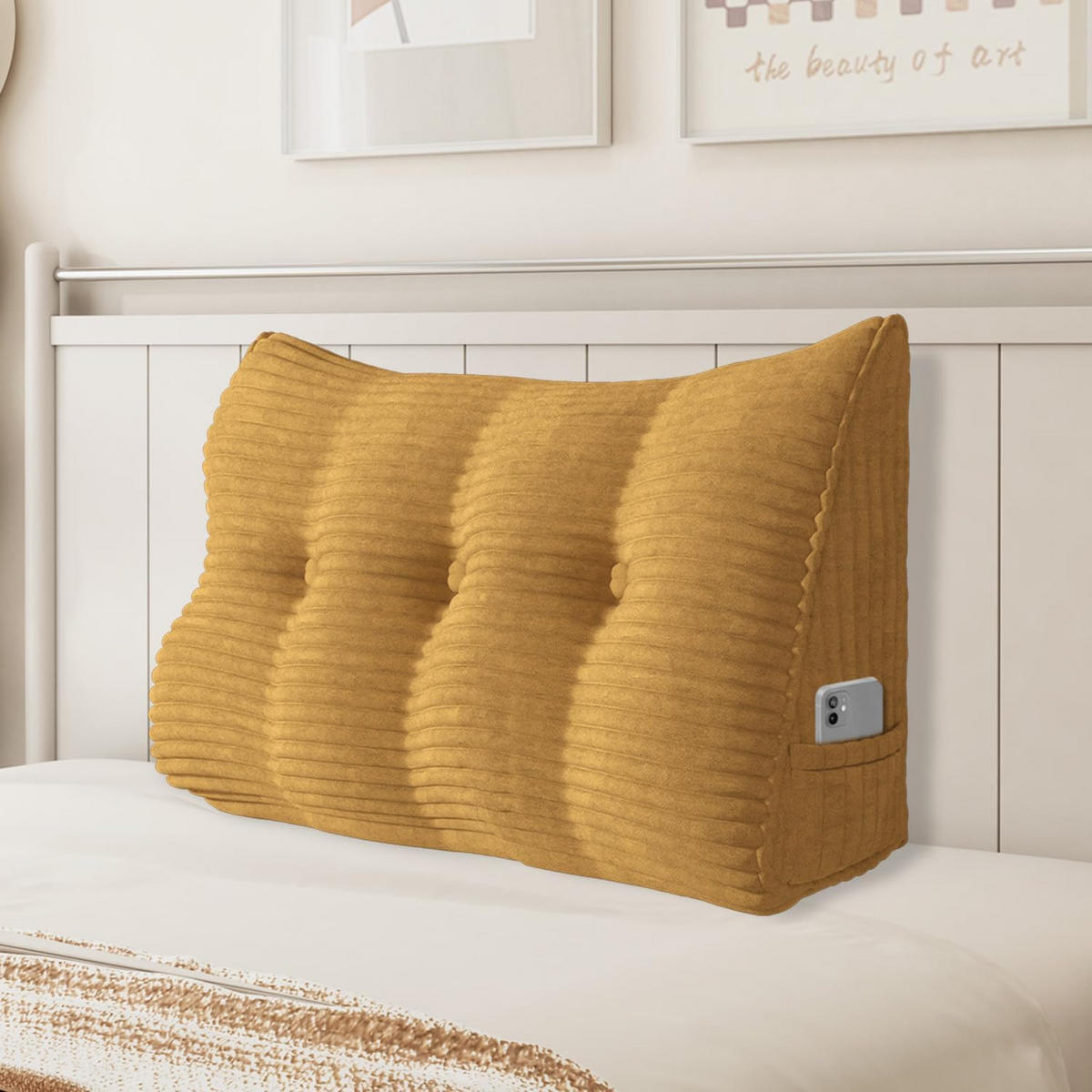 RÜCKENKISSEN für Bett Kord Tiefgelb 100 cm - Hellbraun, Textil (50/100cm) - Vercart