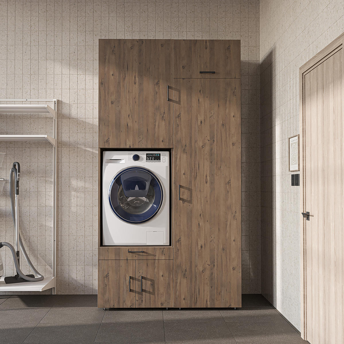 WASCHMASCHINENSCHRANK Serie 3 127cm Breit, 240cm Hoch - Eichefarben, Holzwerkstoff (127/240/67cm)