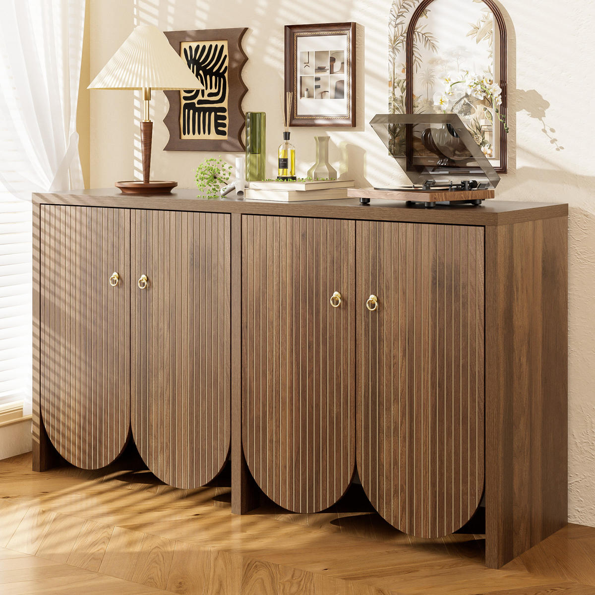 SIDEBOARD Nussbaumoptik, 147x40x80 cm, 4 Türen - Kastanienfarben, Holz (147/80/40cm)