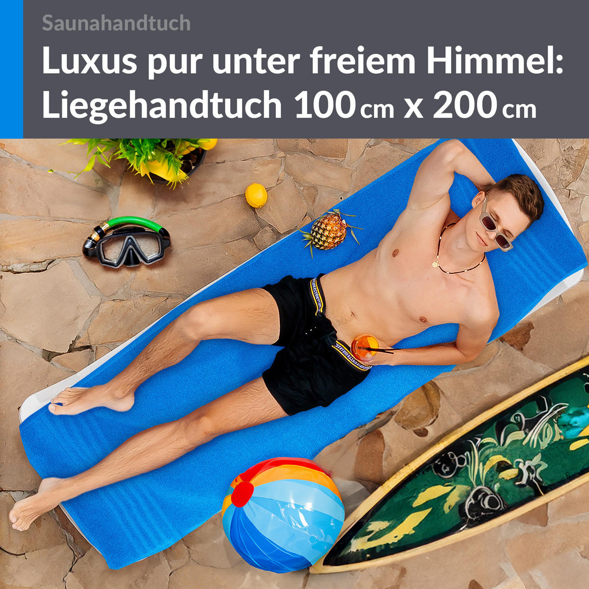 BADETUCH London Karibik Blau 100x200 cm - Hellblau, Textil (100/200cm) - Lashuma