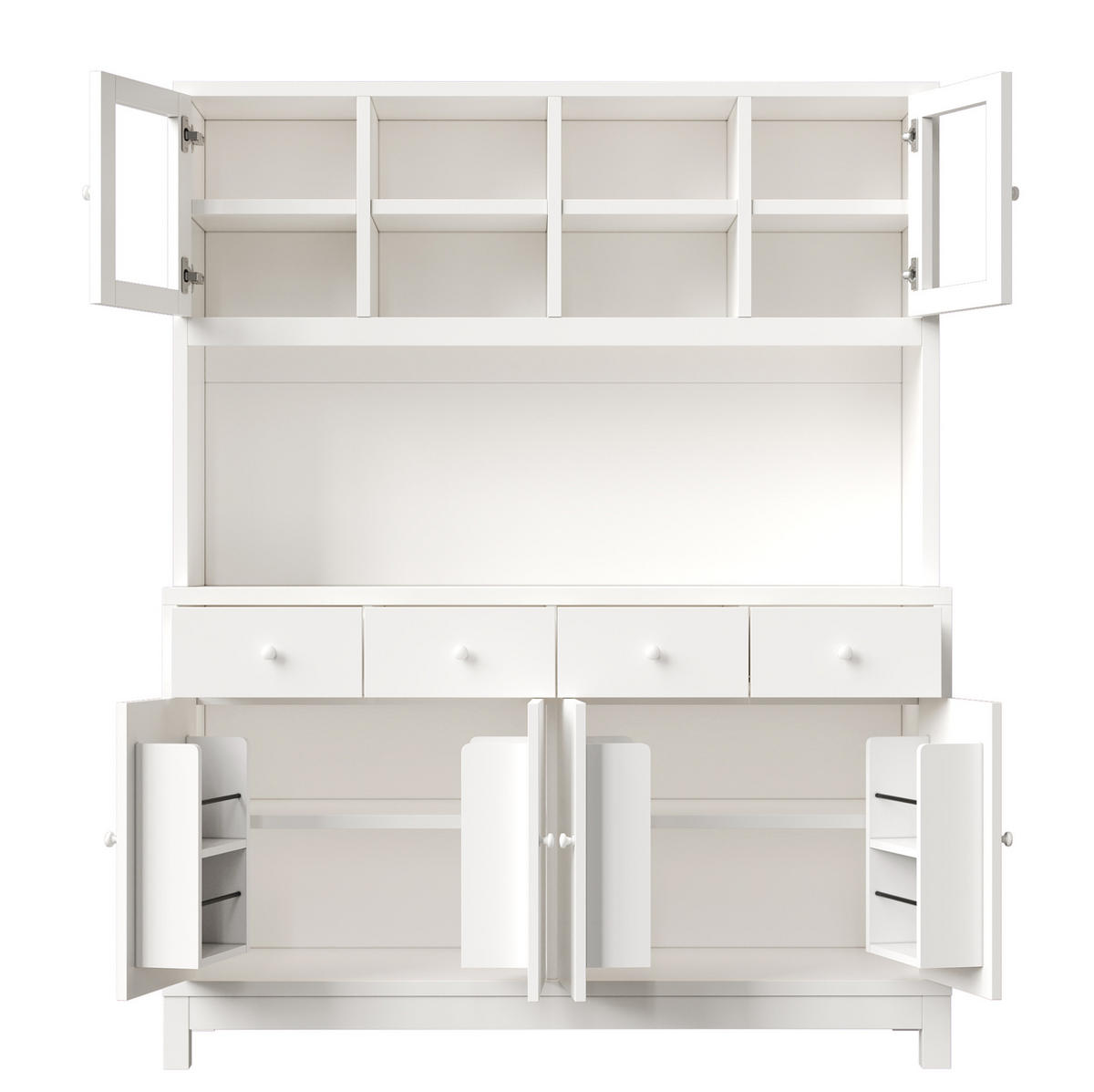 BUFFETSCHRANK aus MDF 140x38,5x180 cm Weiß mit RGB-LED, Glastüren, 4 Schubladen und Stauraum - Weiß, Holzwerkstoff (140/180/38.5cm) - IVMEU