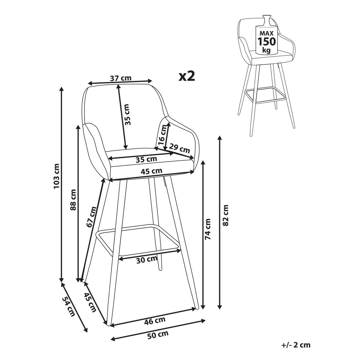 BARSTÜHLEN 2er-Set Cremeweiß Casmalia - Schwarz/Weiß, Textil (50/103/54cm) - Beliani