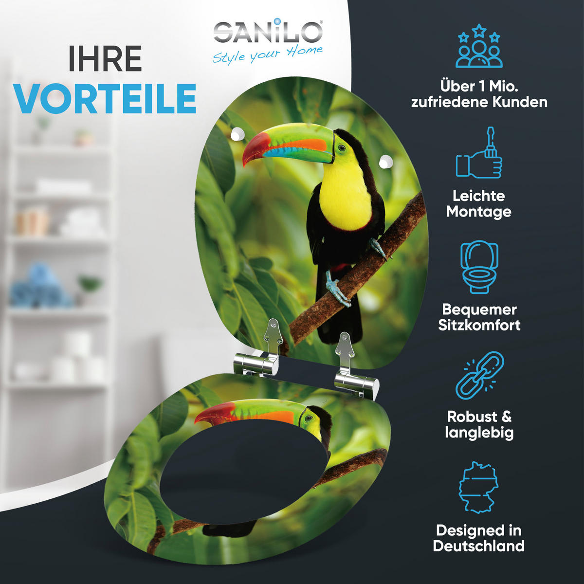 WC-SITZ mit Absenkautomatik Toucan - Grün, Holzwerkstoff (38/6/47cm) - Sanilo