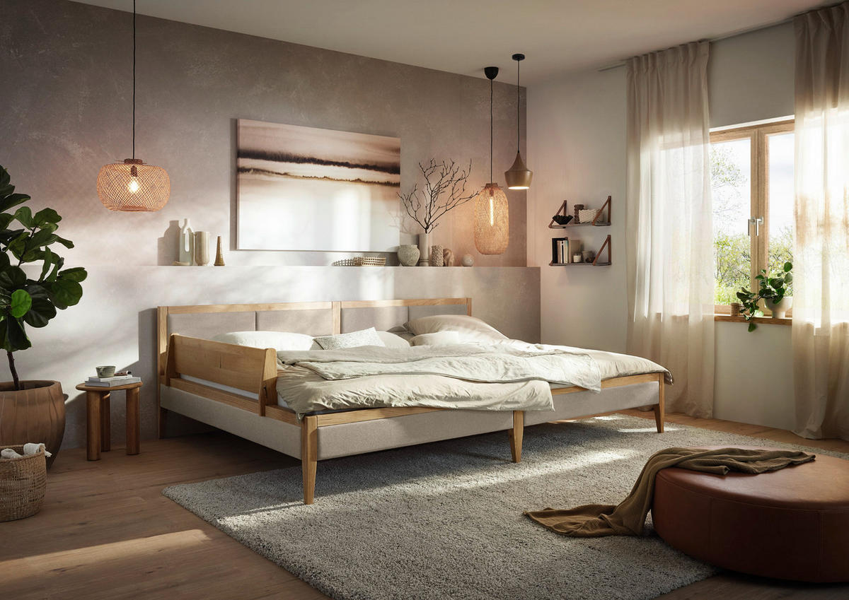 FAMILIENBETT FORMA - Taupe/Wildeiche, Holz (270/200cm) - Ecolignum