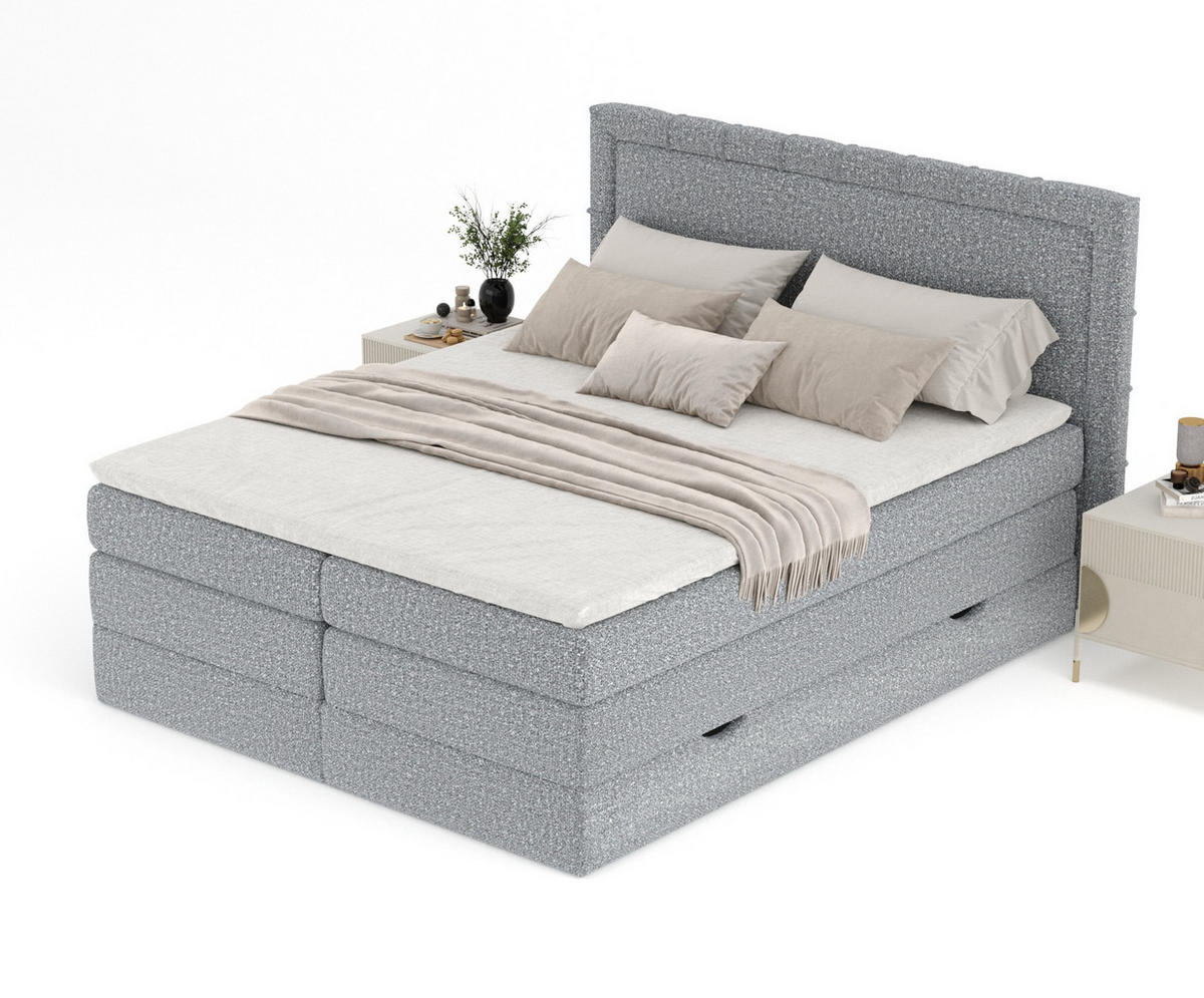 BOXSPRINGBETT Rosabel Grau 140/200 cm mit Matratze und Topper - Schwarz/Grau, Holz/Holzwerkstoff (140/200cm) - Maison de Reve