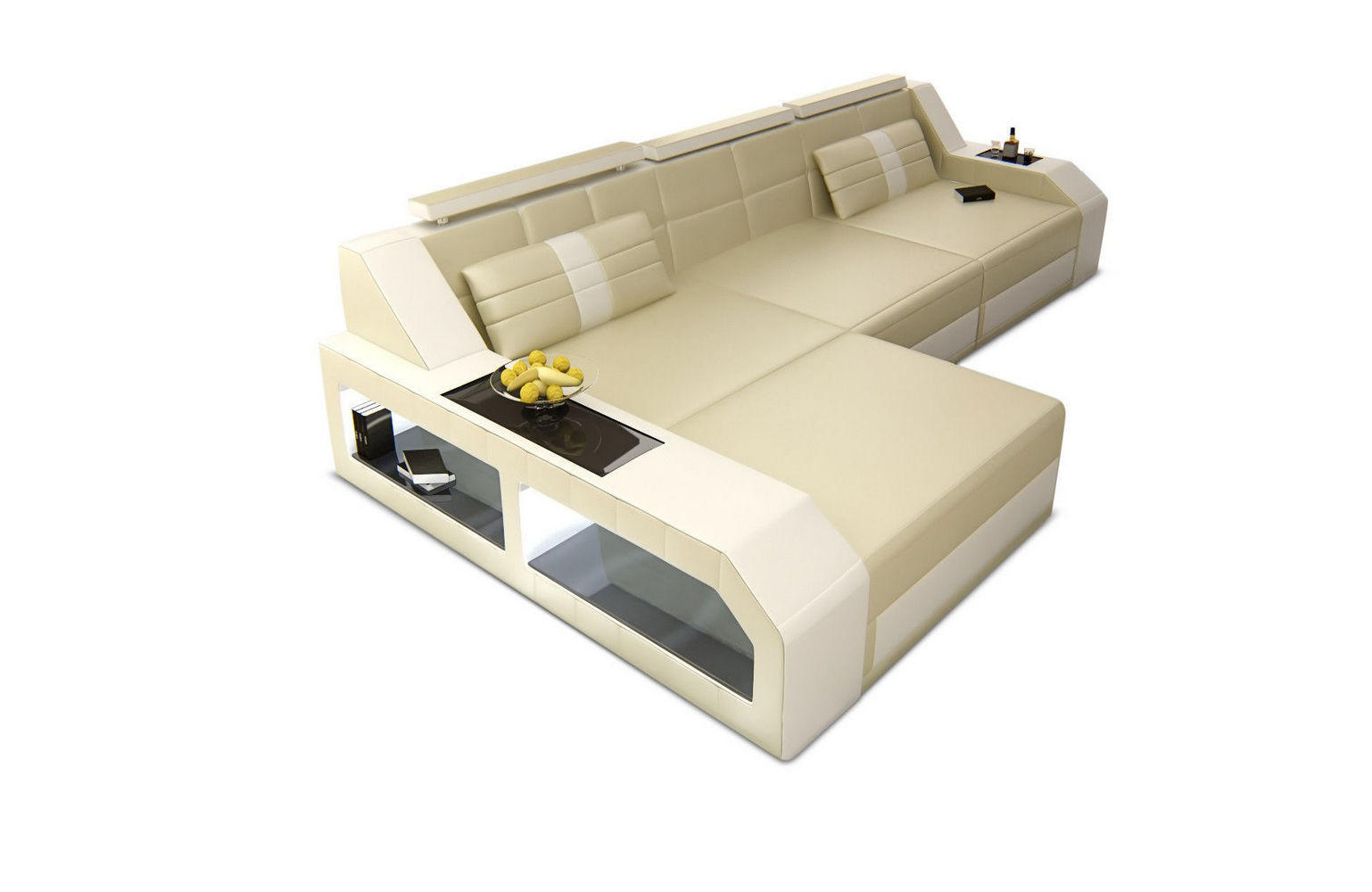 ECKSOFA Arezzo L - Beige/Weiß, Leder (194/308cm) - Sofa Dreams