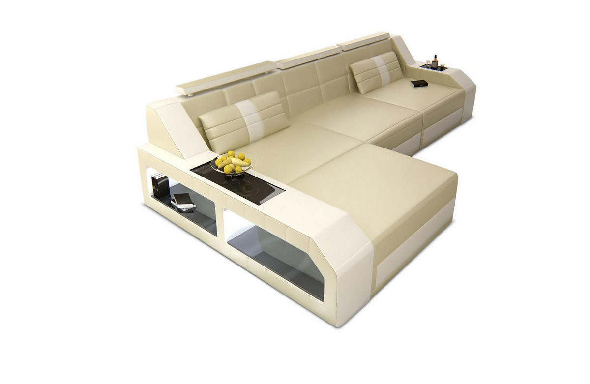 ECKSOFA Arezzo L - Beige/Weiß, Leder (194/308cm) - Sofa Dreams