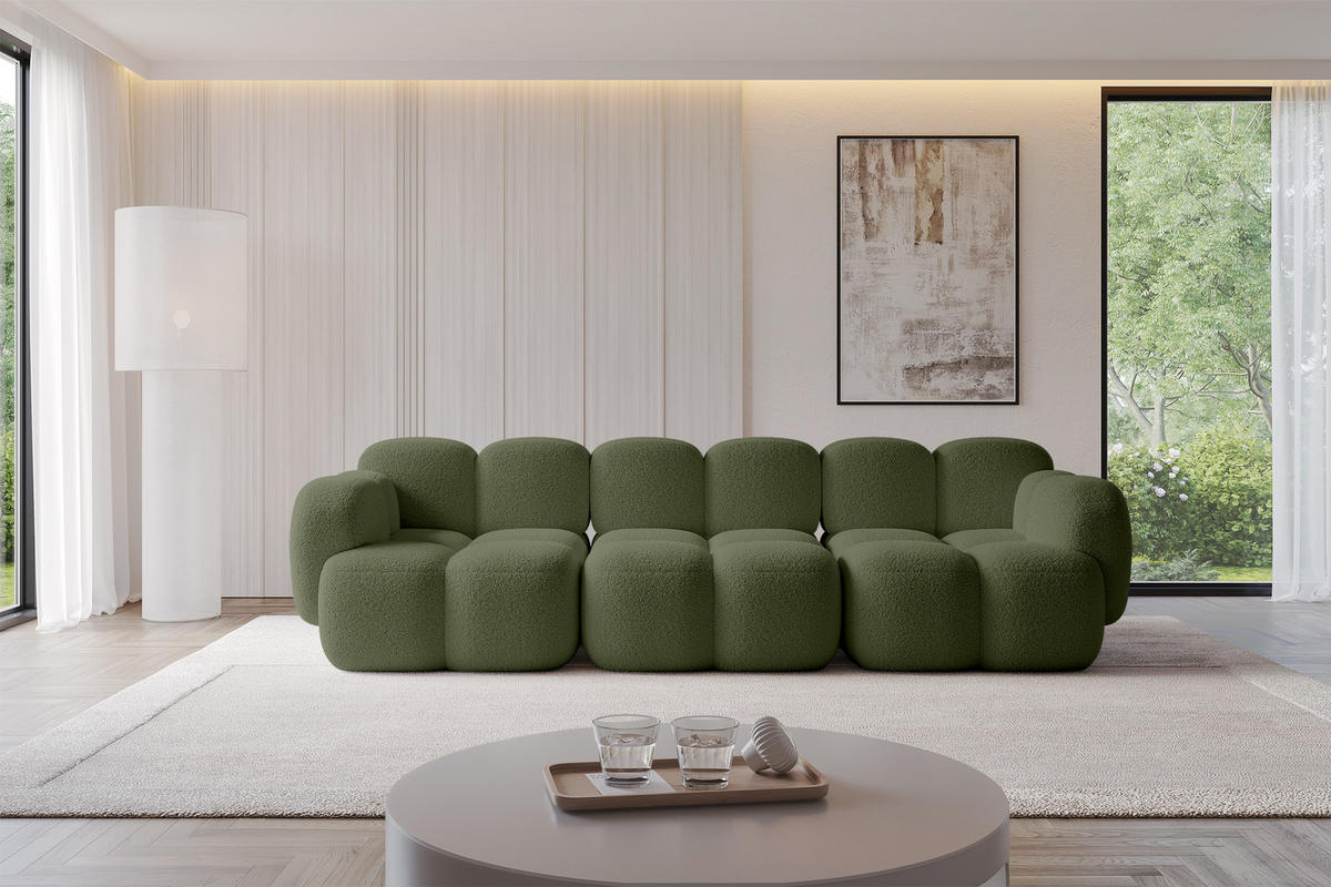 3-SITZER modulares Sofa Miko-S2 300x118x75 cm Grün Bouclé - Smaragdgrün/Schwarz, Holzwerkstoff/Kunststoff (300/75/118cm) - ALTDECOR