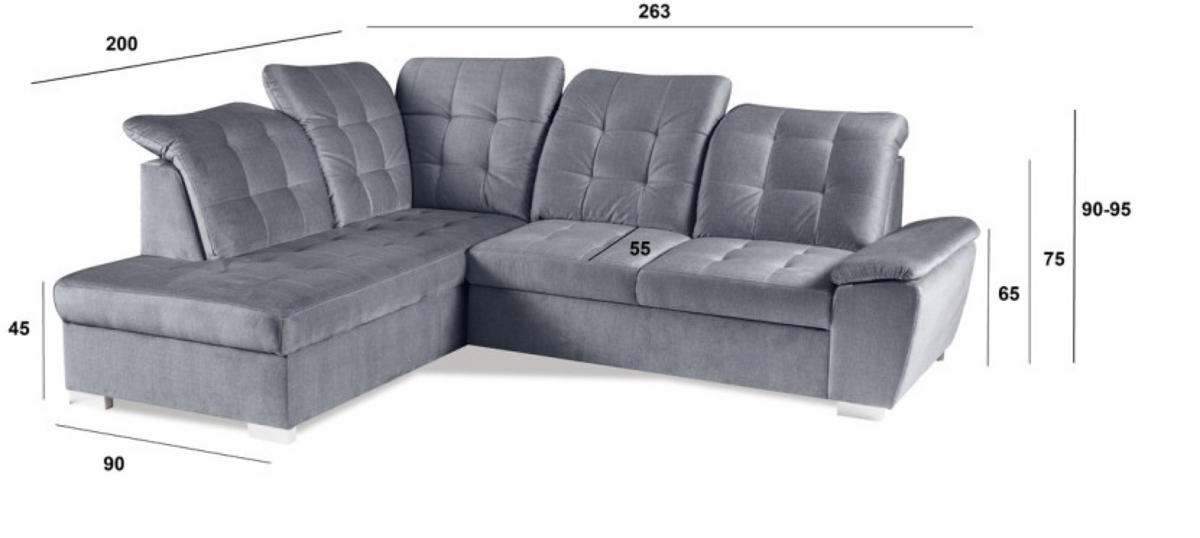 ECKSOFA Grau BON Links - Grau, Textil (263/200cm) - Sepro Meble
