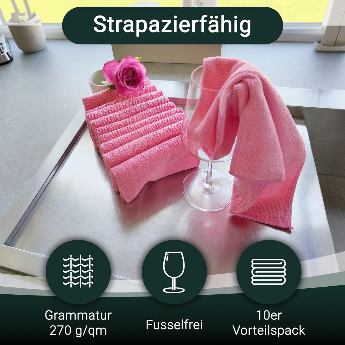 REINIGUNGSTÜCHER, 10er-Set, 32x32 cm, 80% Polyester, 20% Polyamid, farblich sortiert - Rosa, Textil (32/32cm) - Zollner