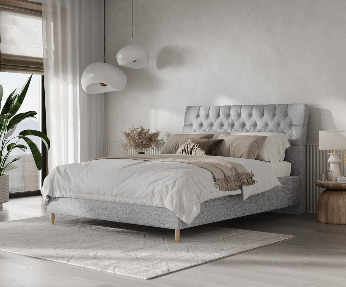 POLSTERBETT Lira 180/200 cm Grau im Riva Stoff - Naturfarben/Grau, Holz/Holzwerkstoff (180/200cm) - AltaBeds