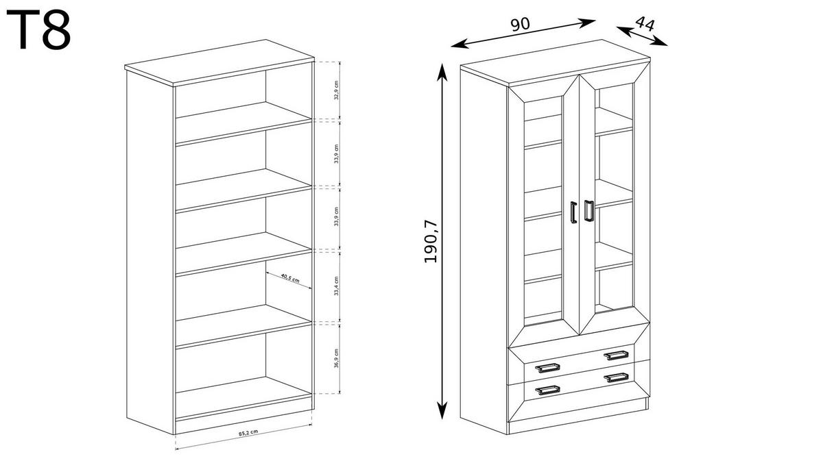VITRINENSCHRANK TADEUSZ T-8 - Akaziefarben, Holzwerkstoff (90/191/44cm) - Meblini