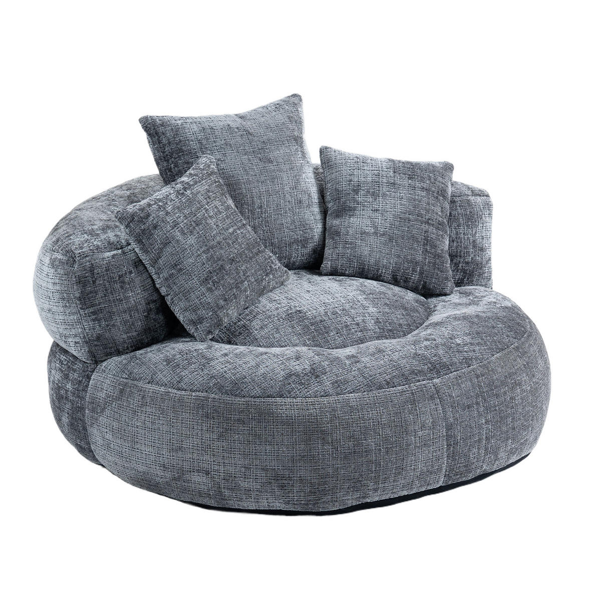 SITZSACK-SESSEL 108/108/52 cm mit hoher Rückenlehne und Armlehnen aus Chenille, weich und geräumig, Grau - Grau, Textil (108/52/108cm) - Redom
