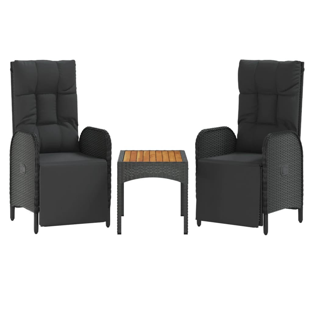 GARTEN-RELAXSTÜHLE 2 Stk. mit Tisch Schwarz Poly Rattan - Schwarz, Holz (62.5/109/40cm) - furnicato