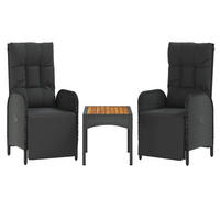 GARTEN-RELAXSTÜHLE 2 Stk. mit Tisch Schwarz Poly Rattan - Schwarz, Holz (62.5/109/40cm) - furnicato