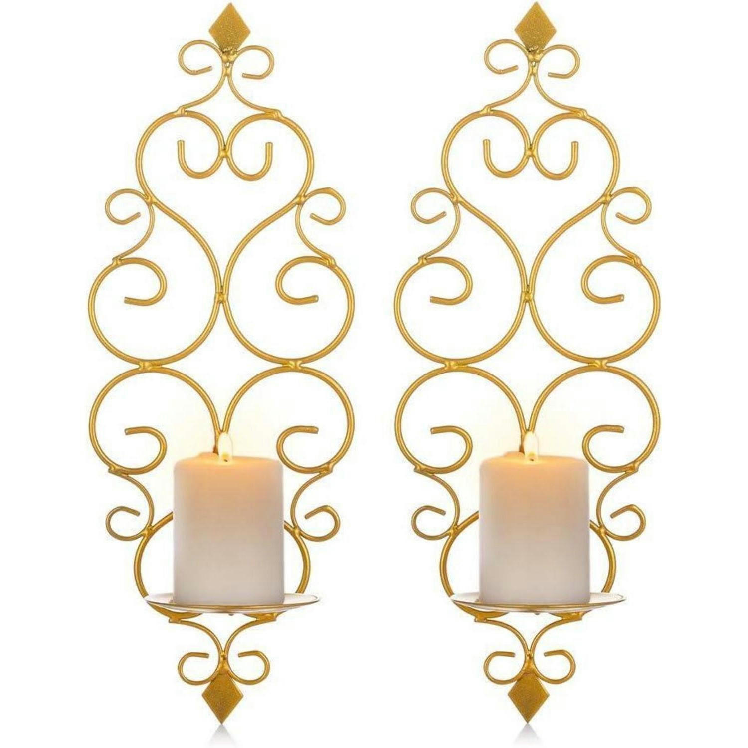 WANDKERZENHALTER 2er Set Metall Gold - Goldfarben, Metall (14/37.6/5cm)