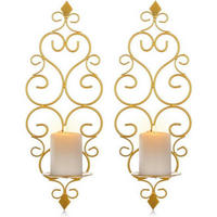 WANDKERZENHALTER 2er Set Metall Gold - Goldfarben, Metall (14/37.6/5cm)