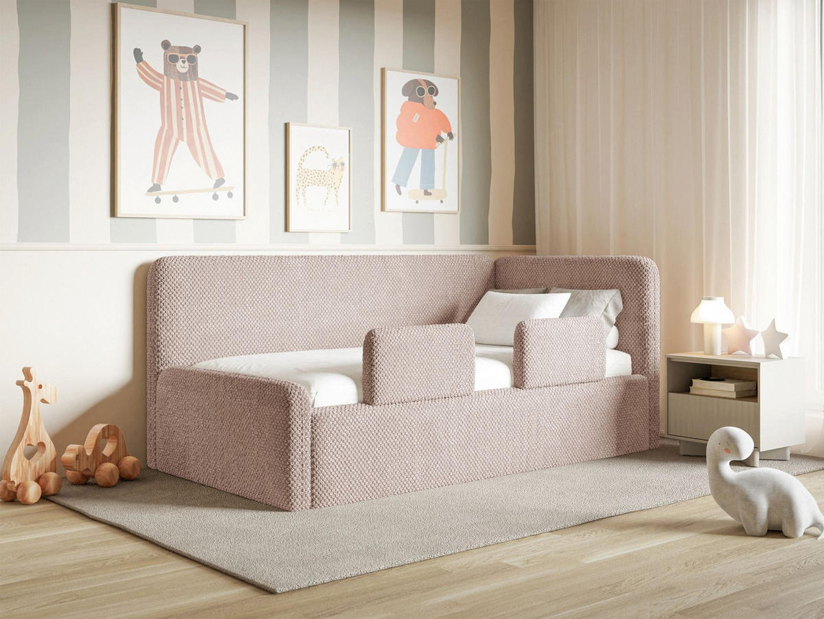 JUGENDBETT Fanko Samt Puderrosa 90x200 cm - Hellrosa/Schwarz, Kunststoff/Textil (90/200cm) - Selsey