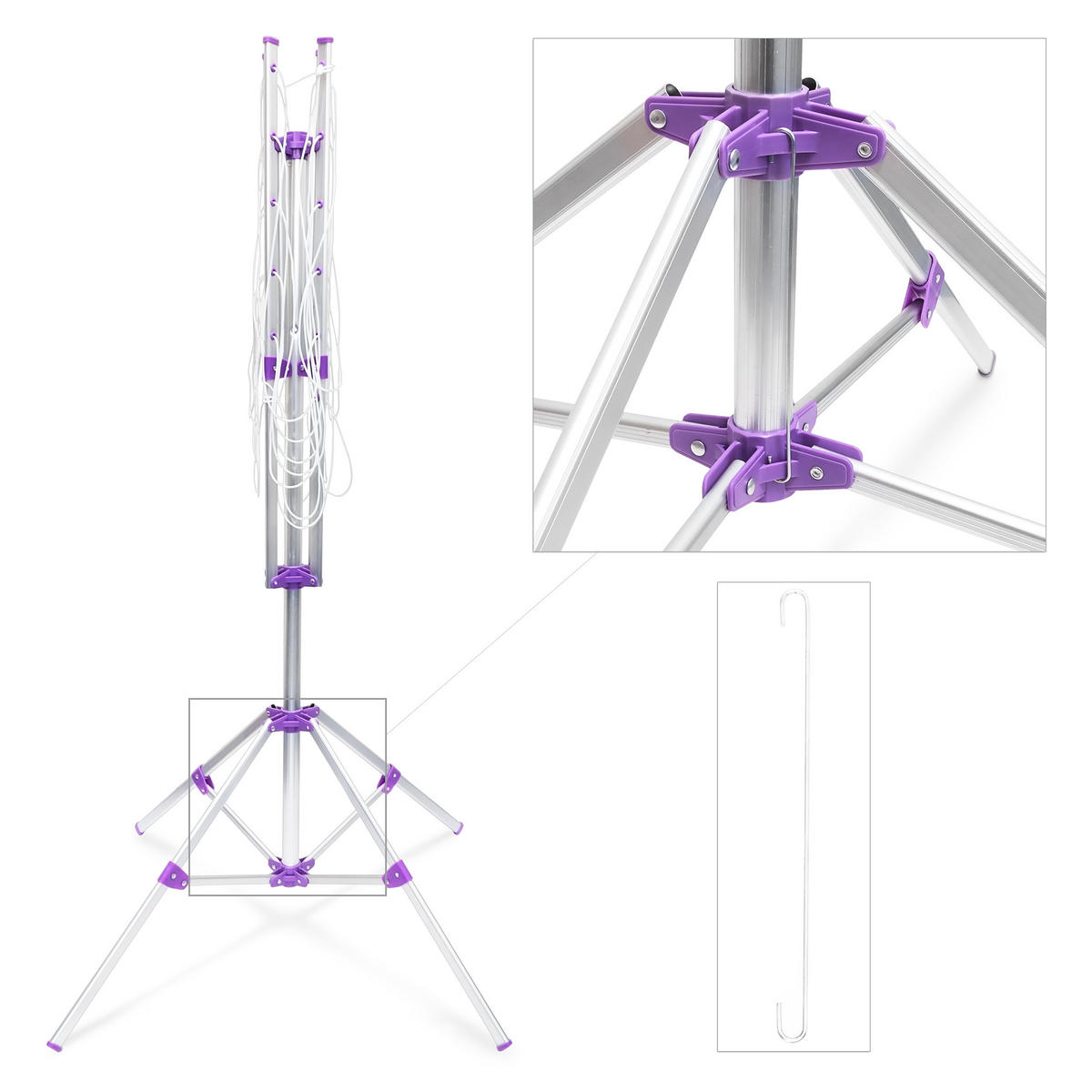 ROTAČNÁ sušička - strieborná, kov/plast (167/158/167cm) - Relaxdays