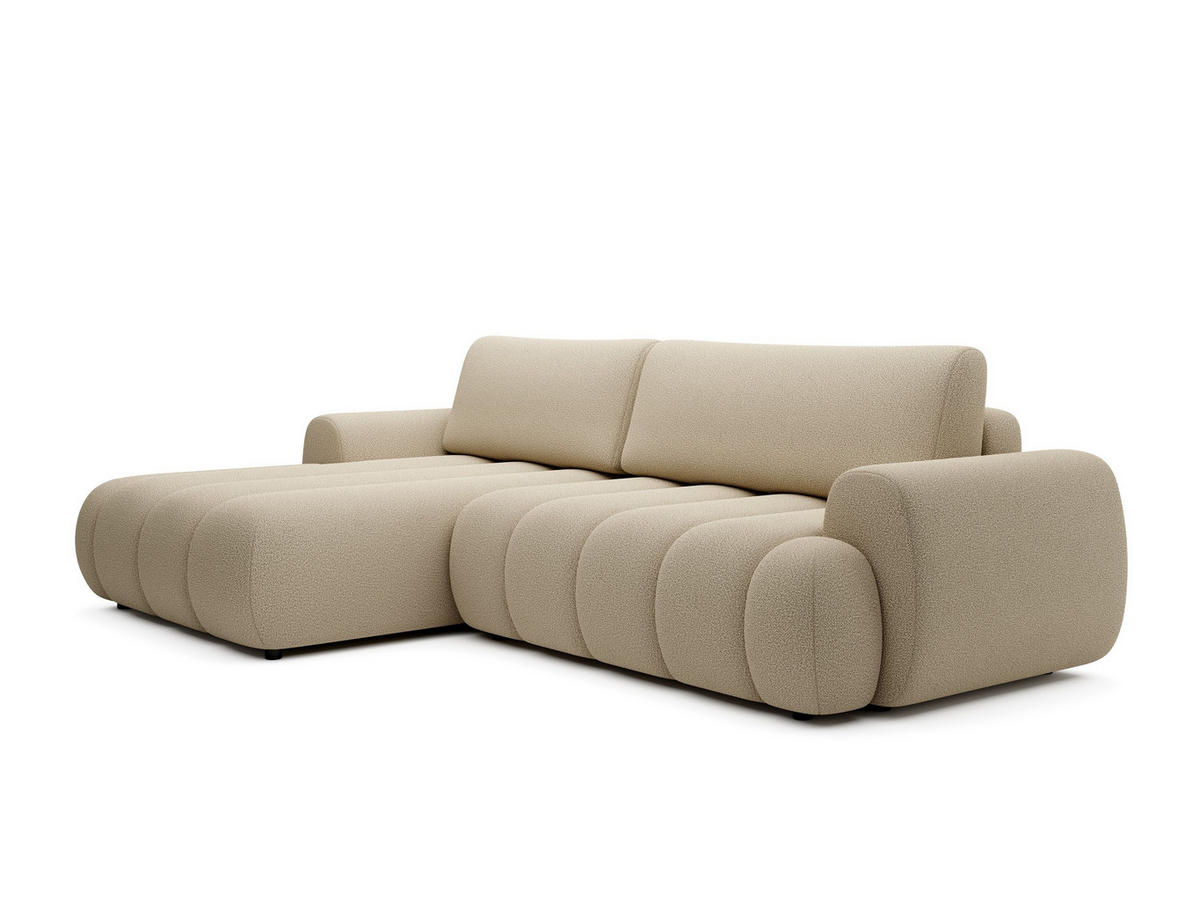 ECKSOFA SITO Creme Geflochtener Stoff mit Schlaffunktion - Creme, Holz (272/168cm) - MASSENO