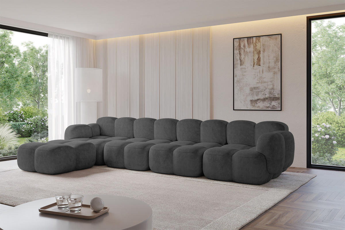 ECKSOFA modulares Sofa Links Miko-L3 390x205x75 Dunkelgrau Velours - Dunkelgrau/Schwarz, Holzwerkstoff/Kunststoff (390/205cm) - ALTDECOR