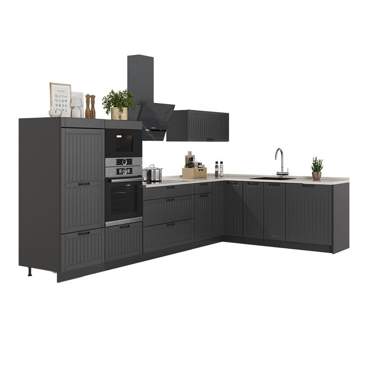 KUHINJA U OBLIKU SLOVA L Fame-Line, Tamnosiva/Antracit, 347 x 207 cm, RP Antracit - tamno siva/antracit, drvni materijal (347/153.6/60cm) - Vicco