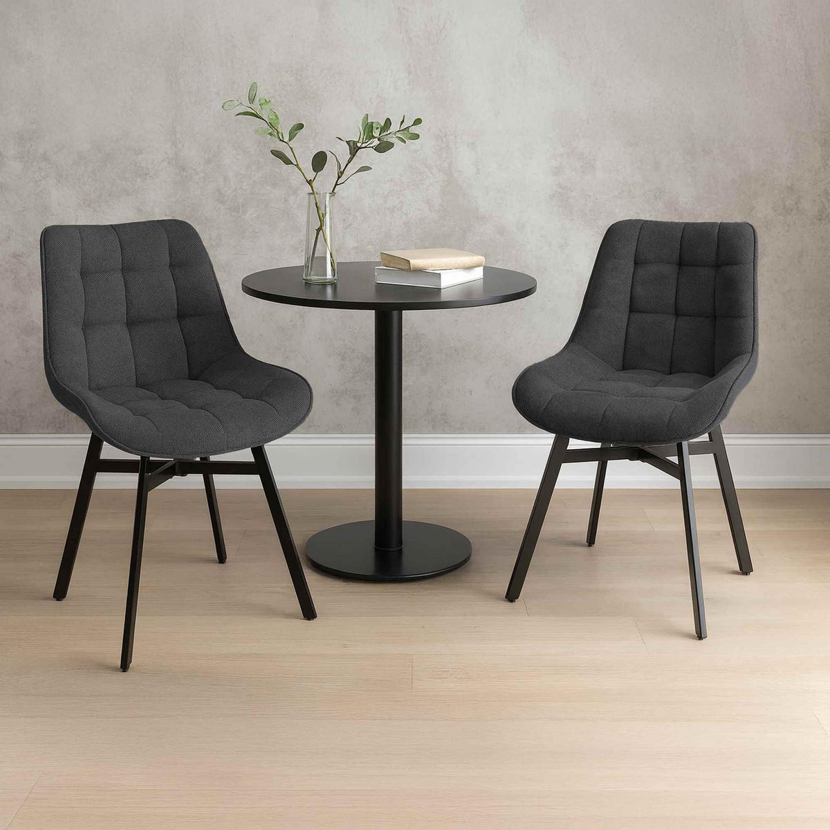 ESSZIMMERSTUHL Stoff Dunkelgrau - Dunkelgrau/Schwarz, Textil/Metall (54/83/61cm) - CLP