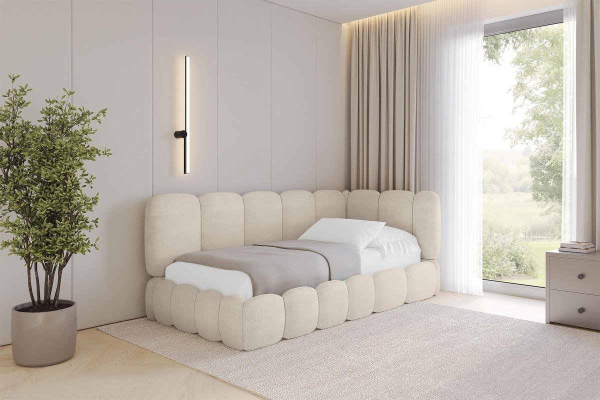 EINZELLBETT Jugendbett mit Bettkasten und Matratze H3/H4, Links - AVRY 80x200 Beige - Beige, Holzwerkstoff/Textil (80/200cm) - ALTDECOR